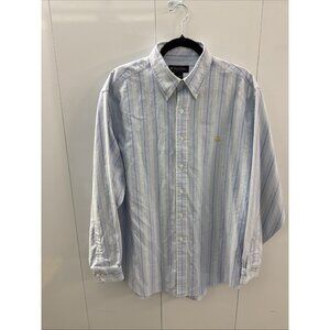 Brooks Brothers Shirt Mens Large LS Blue Gray White Stripe Supima Cotton Logo